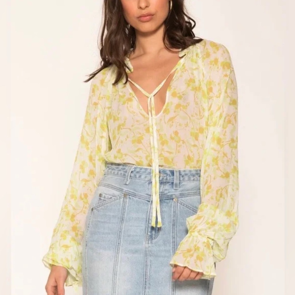 Anthropologie Aureta Sheer Printed Blouse